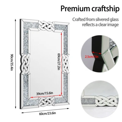 Crystal Mirror Crush Diamond Silver Mirrors for Wall Decor Rectangle Mirrors NEW - Image 1 of 4