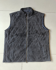 TOMMY HILFIGER SUEDE LEATHER QUILTED VEST COAT $499  GLOBAL SHIPPING (0438)