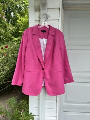 NWT Talbots Pretty Raspberry Pink Lined Linen Long Sleeve Blazer 22W - Image 1 of 4