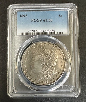 1893 Morgan Dollar $1 AU 50 PGCS Certification - Image 1 of 4