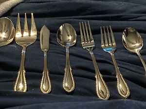Lot of 64 Farberware BREEZE GOLD LINED Silverware Flatware WITH WOOD BOX