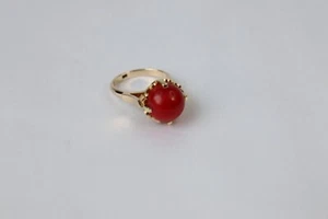 18K Gold Ring with Japanese Natural Deep Red Coral (11mm) – Chi-Aka Coral – 5.7g - Picture 1 of 13