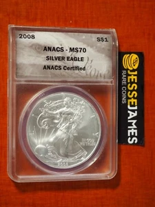 2008 $1 AMERICAN SILVER EAGLE ANACS MS70 - Picture 1 of 2