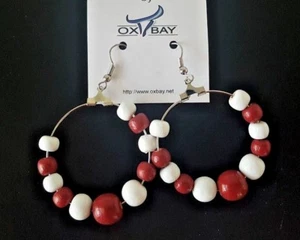 ALABAMA CRIMSON TIDE BEADED HOOP EARRINGS 1.75" GAME DAY JEWELRY (354001) - Picture 1 of 1
