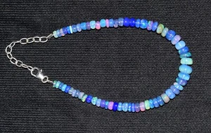 Solid 925 Sterling Silber Natürlich Äthiopische Opal 3.5To6MM Perlen 8 " Armband