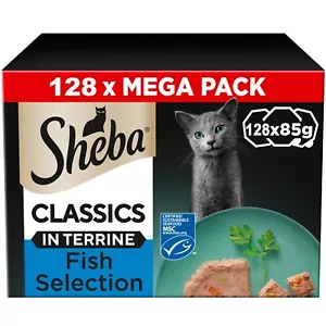 128 x 85g Sheba Classics Adult Wet Cat Food Trays Ocean Selection in Terrine - Picture 1 of 12