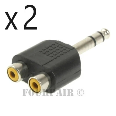 Paquete de 2 conectores RCA hembra dobles a adaptador de audio divisor Y estéreo macho de 1/4" 6,35 mm Foto 1 de 2
