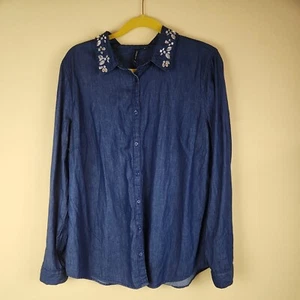 NWT New Directions Womens Shirt XLarge Blue Chambray Button Down Sleeve gem - Picture 1 of 9