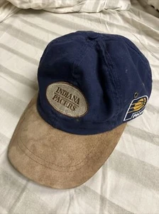 Vintage NBA Indiana Pacers AJD Suede Bill Strap back Hat Basketball Cap USA Made - Picture 1 of 9