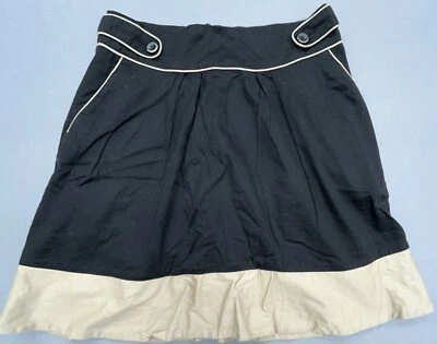 H&M Skirt 8 Black Beige Cotton Mini Flare Pockets Preppy Coastal Quiet Luxury - Image 1 of 4