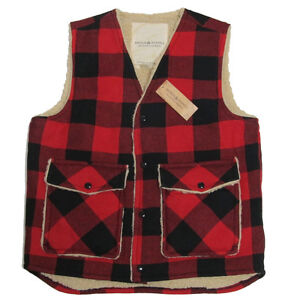 Polo Ralph Lauren Denim & Supply Mens Red Black Wool Buffalo Vest Jacket Coat