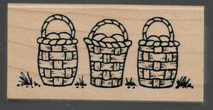GREAT IMPRESSIONS rubber stamp EASTER BASKET TRIO wood mounted  - Picture 1 of 2