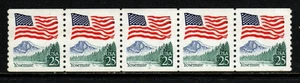 Stamp USA 25¢ Flag/Yosemite Park - Plate #9 Coil Strip of 5 MNH stamps SC#2280 - Picture 1 of 2