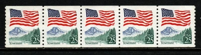 Stamp USA 25¢ Flag/Yosemite Park - Plate #9 Coil Strip of 5 MNH stamps SC#2280 - Image 1 of 2