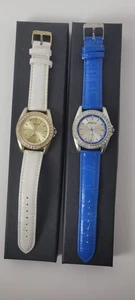 Croton Crystal Bezel Watches Set of 2 | Blue & White Leather Straps | Quartz - Picture 1 of 5