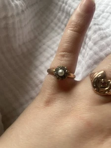 Victorian 15 Carat Gold Pearl & Old Cut Diamond Cluster Ring - Picture 1 of 9
