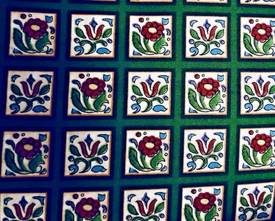 Jim Shore Folk Art Red Green & Yellow Tiles Stripes for Quilting Treasures BTFQ - Image 1 of 4