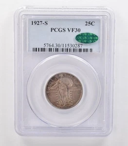 1927-S Standing Liberty Quarter VF30 PCGS CAC Beautiful Tone *0722 - Picture 1 of 3