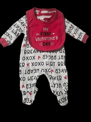 New Koala Kids Heartbreaker Valentine's Day Sleeper Bib Outfit NB, 0-3, 6-9 - Image 1 of 2