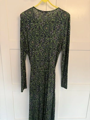 Boden Long Jersey Dress Sz12r - Dark Green Floral Pattern - Image 1 of 4