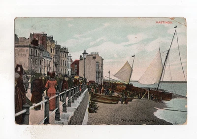 GB KEVII THE FRONT HASTINGS postcard 1909 posted SHORNCLIFFE CAMP B. O 1/2d - Image 1 of 3