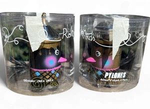 PAIR PYLONES OF PARIS PURPLE GOLD WIND UP CANARY BIRD SALT & PEPPER SHAKERS - Picture 1 of 7