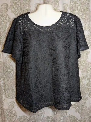 Nueva Blusa Elegante Kate & Mallory Talla Grande 1X Negra Encaje Manga Corta Forrada en el Top Foto 1 de 4