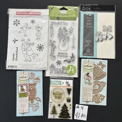 Рождественские праздничные марки и штампы со снежинками No4 ЛОТ из 6 наборов 41 шт. резка - Изображение 1 из 4