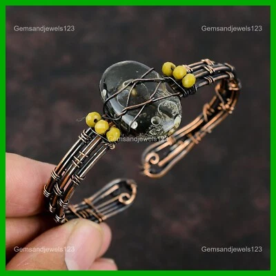 Brazalete de cobre turritella ágata piedra coral amarillo cuentas nuevo envuelto en alambre joyería Foto 1 de 4