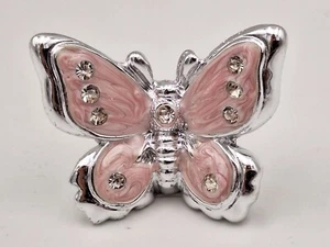 Schmetterling Perlmutt Optik in rosa silber 5 cm mit Strass-Steinen - Bild 1 von 5