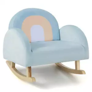 Toddler Rocking Chair Children's Upholstered Velvet Rocker Kids Armchair Blue - Picture 1 of 10