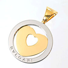 BVLGARI Tondo Heart Pendant Top Charm 18K Yellow Gold 750 & SS Auth w/Box D-7957