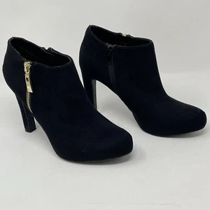 Marc Fisher Black Faux SUEDE High Heel Ankle Zip Boot Booties Womens 7.5 Boho - Picture 1 of 12