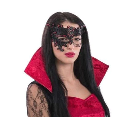 Black & Red Filigree Phantom of The Opera Mask Venetian Masquerade Masked Ball - Image 1 of 2