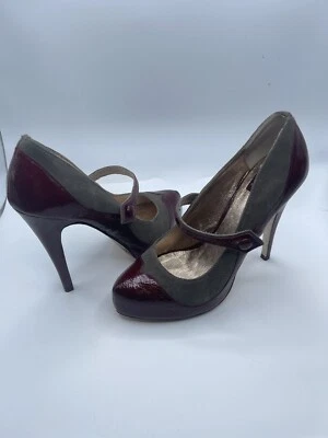 Zapatos de tacón Dolce Vita gris gamuza y cuero rojo Mary Jane talla US 7 Foto 1 de 4