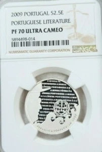 2009 PORTUGAL SILVER 2.5 EURO PORTUGUESE LITERATURE NGC PF 70 ULTRA CAMEO - Picture 1 of 4