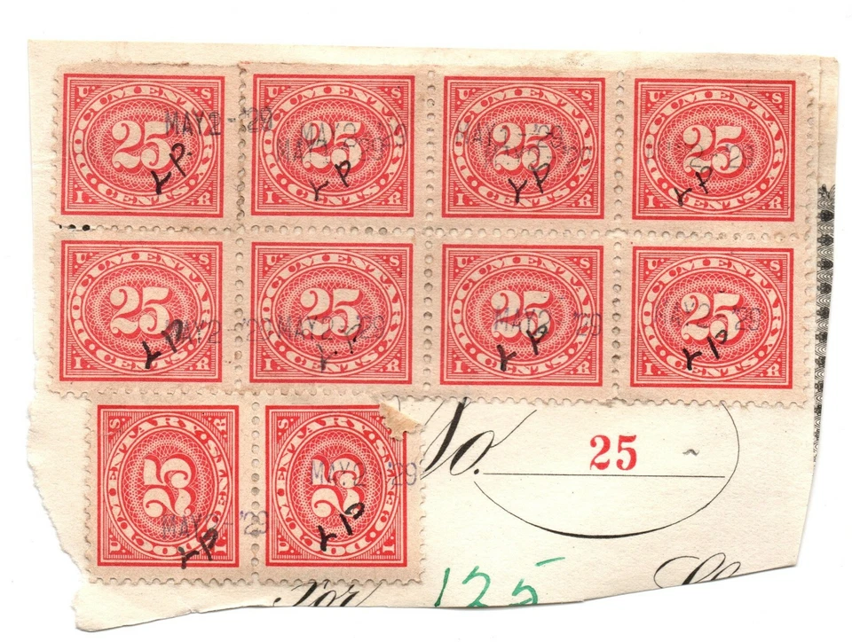 #R236 25c Documentary-Block of 8 plus Block of 2 Used Stamps On Paper - Image 1 of 1