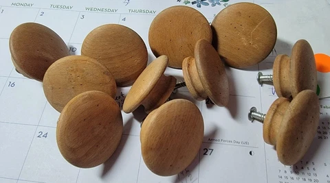 12 Vintage Used 1.5” Wide 1” Base Wooden Drawer Knobs Pulls 3/4” Deep Cover