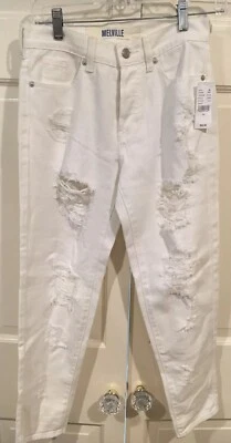 Новый с Ярлыками Brandy MELVILLE высоты Size24 кнопка мухи состаренный бойфренд джинсы белый - Изображение 1 из 4