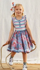 girls Matilda Jane Just Imagine Libby Girls’ Striped/Floral Dress 12 VGUC - Picture 1 of 12