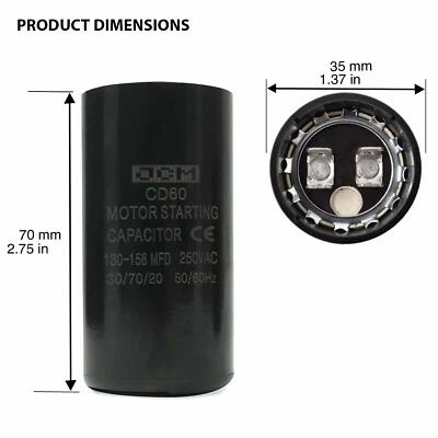 JCM 130-156 uF MFD 250V VAC Motor Start Capacitor Round 35x70mm CD60 AC Starting