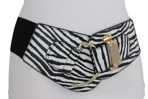 Women Black White Zebra Animal Print Elastic Timeless Belt Hook Buckle XL XXL - Picture 1 of 19