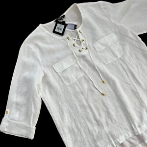 Company Ellen Tracy Womans WHITE Linen Tunic Shirt Size XL NEW $89.50 Nautical - Picture 1 of 18