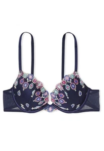 Victoria's Secret Dream Angels Noir Embroidered Jewel Push Up Bra £69 NEW 32DD E - Picture 1 of 2