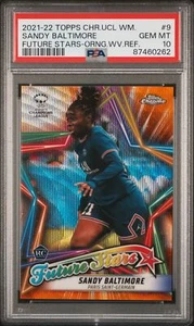 Sandy Baltimora 2021-22 Topps UWCL Rookie Future Star Orange Wave/25 PSA 10 GEM - Foto 1 di 2