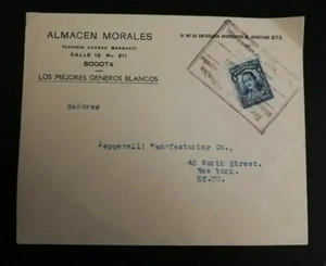 c1920's Colombia Commercial cover ties 4 centavos blue stamp to New York - Picture 1 of 3