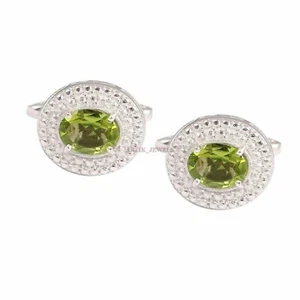 Natural Peridot Gemstone with 925 Sterling Silver Cufflink #2465 - Picture 1 of 4