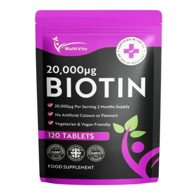 MULTIVITA BIOTIN 20,000µg Per Serving 120 Tablets - Healthy Hair, Skin & Nails Support UK