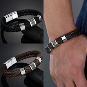 Mens Handmade Leather Braided Surfer Wristband Bracelet Bangle Wrap Jewelry Gift