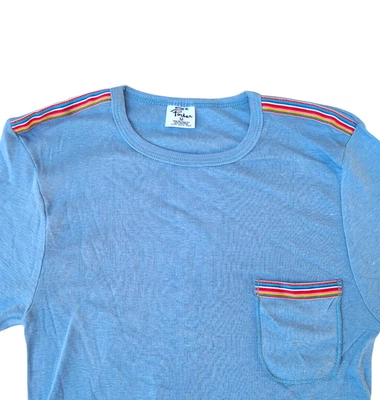 Vintage NOS 60s 70s RAINBOW TRIM Long Sleeve T-shirt Medium MOD 1960s w/ TAGS - Image 1 of 4